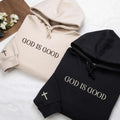 Faith Embroidered Hoodie, God Is Good Christian Sweatshirt, Cross Sleeve Embroidered Shirt, Cozy Faith Crewneck, Christian Gift for Her