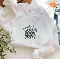 Funny Embroidered Sweatshirt, Couch Judge Sarcastic Hoodie, It's A 10 For Me Stitched Shirt, Retro Disco Crewneck, Funny Gag Gift for Her