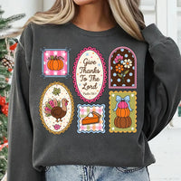 Give Thanks To The Lord Fall Sweatshirt, Psalm 136:1 Autumn Tee, Patchwork Pumpkin Design, Christian Thanksgiving Top, Faith Gift for Her