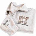 Personalized RT Embroidered Quarter Zip Sweatshirt, Custom Sleeve Name Pullover, Scrub Layering Top, Respiratory Therapist, New Nurse Gift