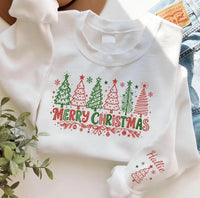 Personalized Merry Christmas Sweatshirt, Custom Name Sleeve Crewneck, Festive Christmas Tree Pullover, Holiday Party Wear, Holiday Gift