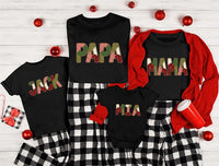 Personalized Patchwork Name Shirt, Custom Quilt Letter Christmas Tee, Plaid Holiday Fabric Top, Matching Family Outfit, Gift for Family
