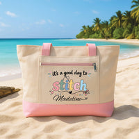 Personalized Sewing Tote Bag with Zipper, Custom Name Canvas Tote, Sewing Project Bag, Quilting Craft Organizer, Birthday Gift for Sewist