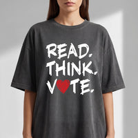 Read Think Vote Shirt, Vote Early No King Protest T Shirt, Election Day Voter Tee, Bold Voting Graphic Unisex Top, Political Gift for Voters