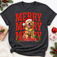 Custom Christmas Dog Photo Shirt, Personalized Pet Portrait Holiday Tee, Merry Christmas Puppy Top, Festive Dog Lover Shirt, Pet Mom Gift