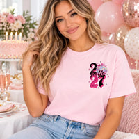Hello 27 Birthday Shirt, 27th Birthday Tee for Women, Pink Disco Ball Graphic Tee, Cute Retro Birthday Outfit, Birthday Gift for Her