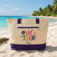 Personalized Vet Tech Tote Bag with Zipper, Name Canvas Bag, Vet Tech Work Canvas Tote, Hospital Carryall, Appreciation Gift for Her