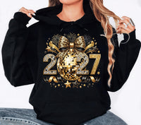 Disco Ball 2027 New Year Shirt, Black Gold NYE Celebration Tee, Rhinestone Celebration Top, New Years Eve Party Outfit, 2027 Party Gift