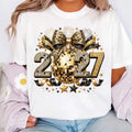Disco Ball 2027 New Year Shirt, Black Gold NYE Celebration Tee, Rhinestone Celebration Top, New Years Eve Party Outfit, 2027 Party Gift