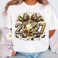 Disco Ball 2027 New Year Shirt, Black Gold NYE Celebration Tee, Rhinestone Celebration Top, New Years Eve Party Outfit, 2027 Party Gift