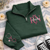 Personalized RN Embroidered Quarter Zip Sweatshirt, Custom Name Nurse Pullover, Nurse Work Sweater, Hospital Appreciation, Gift for Her