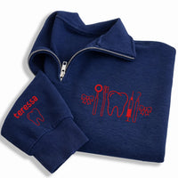 Personalized Dental Embroidered Quarter Zip Sweatshirt, Custom Name Pullover, Clinic Work Top, Tooth Care Layer, Gift for Hygienist