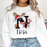 Personalized Reindeer Antlers Monogram Tee, Custom Christmas Name Shirt, Santa Hat Snowman Design, Family Outfit, Est 2026 Christmas Gift