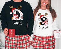 Personalized Reindeer Antlers Monogram Tee, Custom Christmas Name Shirt, Santa Hat Snowman Design, Family Outfit, Est 2026 Christmas Gift