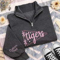 Personalized Pennant Embroidered Quarter Zip Sweatshirt, Custom Mascot Pullover, Coquette Game Day Top, Team Mom Gift, Gift for Her