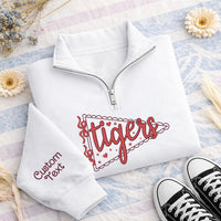 Personalized Pennant Embroidered Quarter Zip Sweatshirt, Custom Mascot Pullover, Coquette Game Day Top, Team Mom Gift, Gift for Her