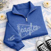 Personalized Pennant Embroidered Quarter Zip Sweatshirt, Custom Mascot Pullover, Coquette Game Day Top, Team Mom Gift, Gift for Her
