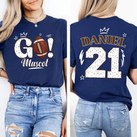 Personalized Game Day Mascot Shirt, Custom Name Number Back Print Tee, Team Tee, Football Season Outfit, Sports Mom Gift, Front Back