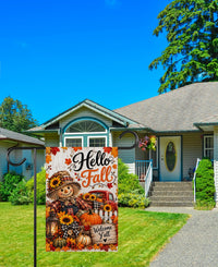 Hello Fall Scarecrow Garden Flag, 12x18 Double Sided Yard Flag, Autumn Welcome Sign, Sunflower Pumpkin Harvest Porch Decor, Autumn Gift