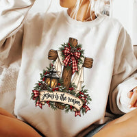 Jesus Is the Reason for the Season Shirt, Christian Christmas Cross Tee, Faith Holiday Shirt, Christmas Gift for Her, Stocking Stuffer