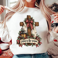 Jesus Is the Reason for the Season Shirt, Christian Christmas Cross Tee, Faith Holiday Shirt, Christmas Gift for Her, Stocking Stuffer