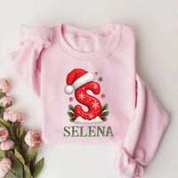 Personalized Christmas Initial Sweatshirt, Custom Name Santa Hat Tee, Matching Holiday Shirt, Festive Family Outfit, Family Christmas Gift
