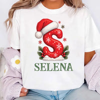 Personalized Christmas Initial Sweatshirt, Custom Name Santa Hat Tee, Matching Holiday Shirt, Festive Family Outfit, Family Christmas Gift
