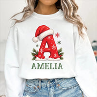 Personalized Christmas Initial Sweatshirt, Custom Name Santa Hat Tee, Matching Holiday Shirt, Festive Family Outfit, Family Christmas Gift