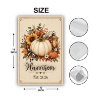 Personalized White Pumpkin Garden Flag, 12x18 Inch Double Sided, Fall Garden Decor, Custom Family Name Autumn Welcome, Fall Decor Gift