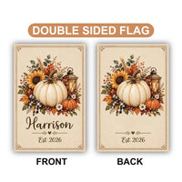 Personalized White Pumpkin Garden Flag, 12x18 Inch Double Sided, Fall Garden Decor, Custom Family Name Autumn Welcome, Fall Decor Gift