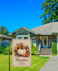 Personalized White Pumpkin Garden Flag, 12x18 Inch Double Sided, Fall Garden Decor, Custom Family Name Autumn Welcome, Fall Decor Gift