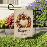 Personalized White Pumpkin Garden Flag, 12x18 Inch Double Sided, Fall Garden Decor, Custom Family Name Autumn Welcome, Fall Decor Gift