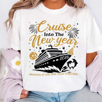 Cruise Into New Year Shirt, 2026 New Year Cruise Tee, Holiday Party Vacation Top, Sailing Together Holiday Shirt, Gift for Cruisers