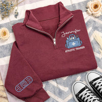 Athletic Trainer Embroidered Quarter Zip Sweatshirt, Custom Name Pullover, Medical Kit Stitch, Sports Medicine Staff, Gift for Trainers