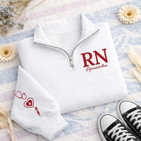 Personalized RN Embroidered Quarter Zip Sweatshirt, Custom Name Nurse Pullover, Nurse Work Sweater, Hospital Shift Layer, New Nurse Gift