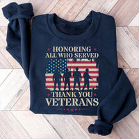 Honoring All Who Served Hoodie, Thank You Veterans Tee, Patriotic Military Hoodie, Distressed American Flag Sweatshirt, Veterans Day Gift