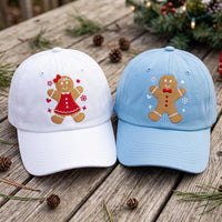Personalized Gingerbread Embroidered Hat, Choose Girl or Boy Design, Washed Festive Dad Hat, Cute Christmas Party Cap, Christmas Gift