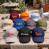 Personalized Team Name Embroidered Hat, Custom Mascot Script Lettering Cap, Team Baseball Cap, Game Day School Spirit Hat, Coach Gift