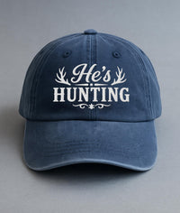 Personalized He's Hunting Embroidered Hat, Funny Hunting Wife Cap With Antlers, Low Profile Dad Hat, Custom Side Text, Gift for Her