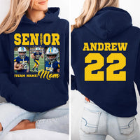 Personalized Senior Football Mom 2027 Sweatshirt, Custom Photo Player Name Number Tee, Senior Top, Gift for Football Mom, Front Back