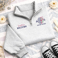 Personalized Neuro Nurse Embroidered Quarter Zip Sweatshirt, Custom Name RN Pullover, Brain Floral Top, Neuro Unit Layer, Gift for RN