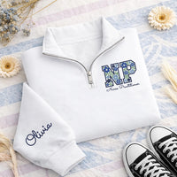 Personalized Nurse Embroidered Quarter Zip Sweatshirt, Custom NP Floral Pullover, Name on Sleeve Top, Hospital Shift Layer, Gift for NP