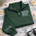 Personalized Nurse Embroidered Quarter Zip Sweatshirt, Custom NP Floral Pullover, Name on Sleeve Top, Hospital Shift Layer, Gift for NP