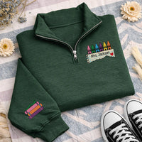 Personalized Teacher Embroidered Quarter Zip Sweatshirt, Custom Name Crayon Top, Crayon Art Pullover, Classroom Layer, Teacher Gift