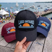 Lake Ontario Embroidered Hat, Sunset Sailboat Lake Vacation Escape, Low Profile Dad Hat, Summer Vacation Travel Souvenir, Gift for Her