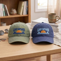 Lake Ontario Embroidered Hat, Sunset Sailboat Lake Vacation Escape, Low Profile Dad Hat, Summer Vacation Travel Souvenir, Gift for Her