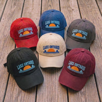 Lake Ontario Embroidered Hat, Sunset Sailboat Lake Vacation Escape, Low Profile Dad Hat, Summer Vacation Travel Souvenir, Gift for Her