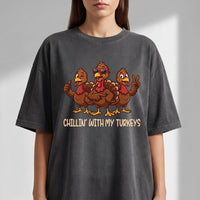 Chillin With My Turkeys Thanksgiving Sweatshirt, Funny Turkey Day Tee, Retro Holiday Tee, Turkey Day Dinner Outfit, Fall Harvest Party Gift