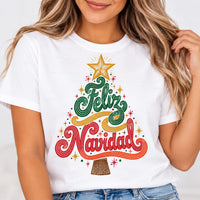 Feliz Navidad Retro 70s Christmas Tree Shirt, Latina Christmas Holiday Tee, Vintage Spanish Tree Shirt, Feliz Navidad Gift, Gift for Her