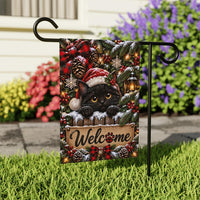 Black Cat Welcome Christmas Garden Flag, 12x18 Double Sided Yard Flag, Kitty Holiday Porch Decor, Cat Mom Christmas Gift, Holiday Gift